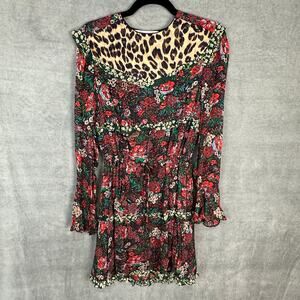 Scotch And Soda Dress Womens Extra Small Black Leopard Floral Tier Ruffle Boho